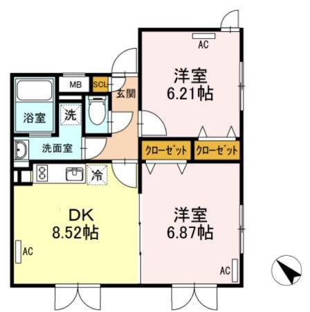 LAPIS目黒本町(2DK/2階)の間取り写真