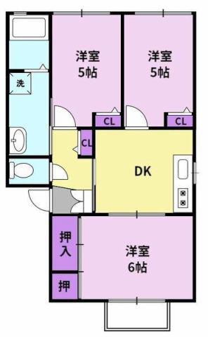 チェリーハウス(3DK/2階)の間取り写真
