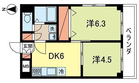 マイシャトー武蔵野(2DK/6階)の間取り写真