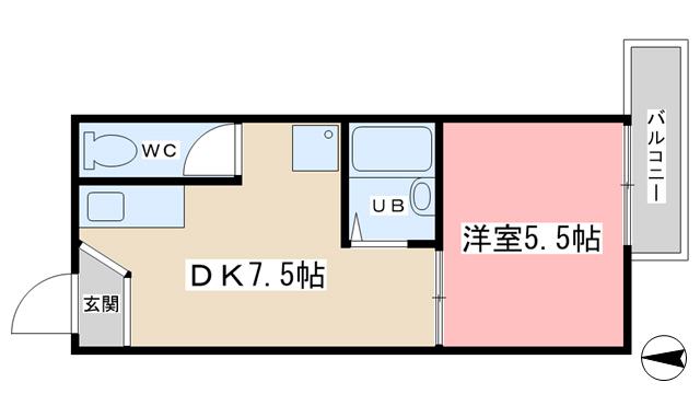 第二ふもとビル(1DK/2階)の間取り写真