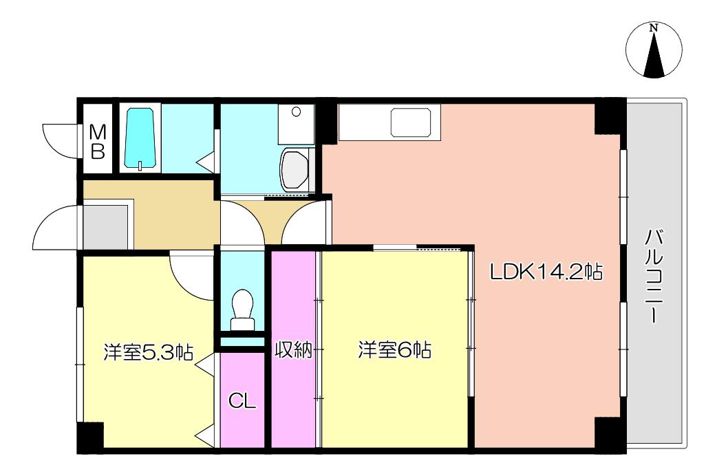 エクセル中央 405(2LDK/4階)の間取り写真