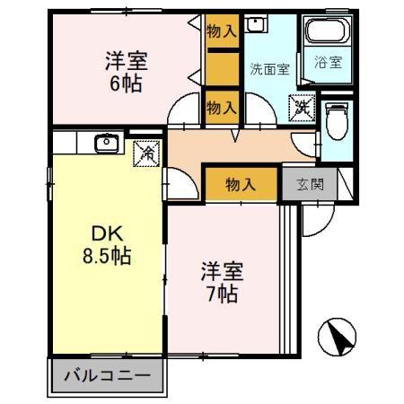 コーポグランデB棟(2DK/2階)の間取り写真