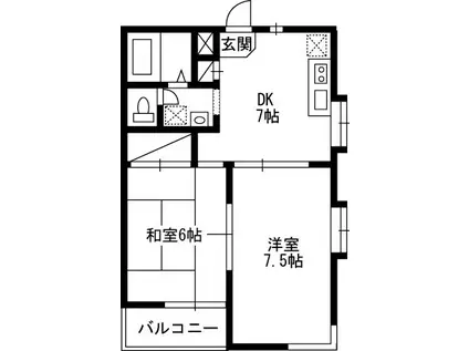 シェルコートK1(2DK/1階)の間取り写真