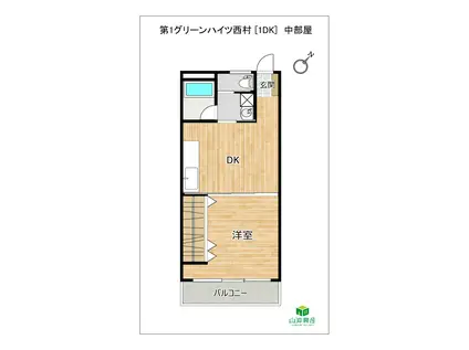 第1グリーンハイツ西村(1DK/4階)の間取り写真