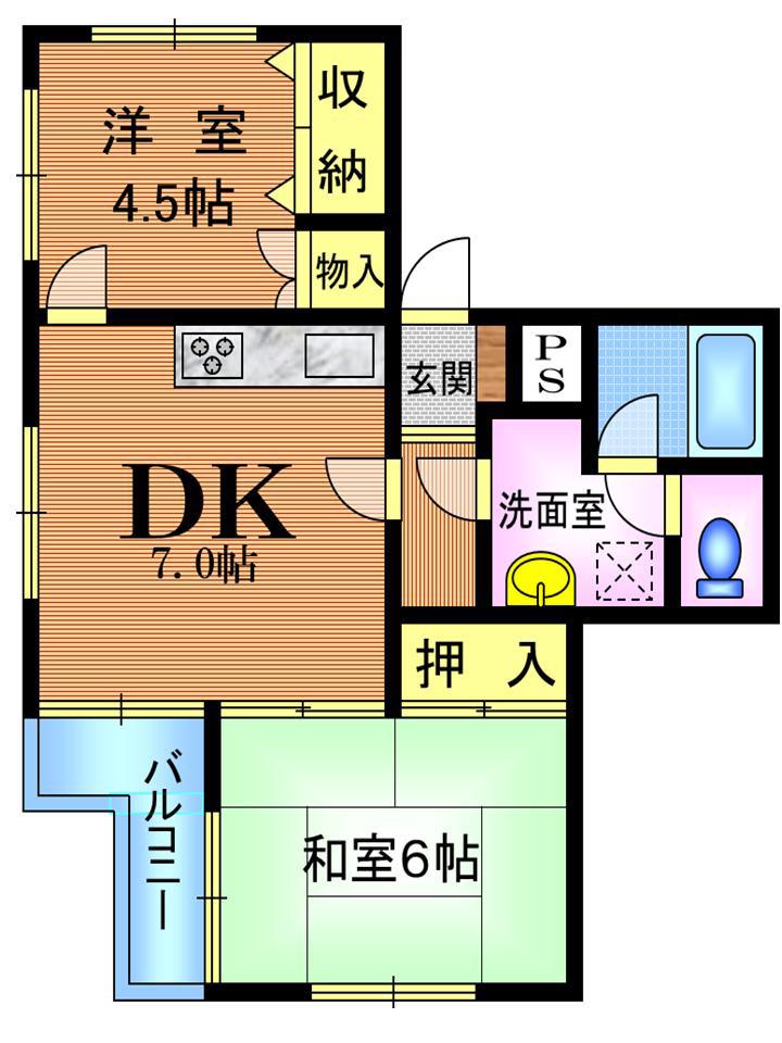 ドルチェ桜ヶ丘(2DK/3階)の間取り写真