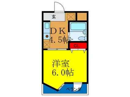 KIYOTAビル(1DK/4階)の間取り写真