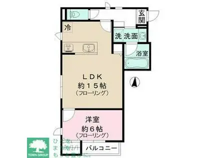 新宿区二十騎町計画(1LDK/2階)の間取り写真