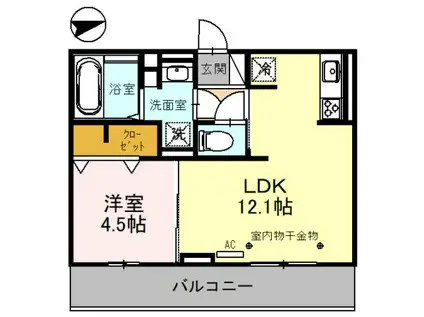 福井県福井市 3階建 築1年(1LDK/3階)の間取り写真