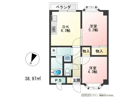 YMII(2DK/3階)の間取り写真