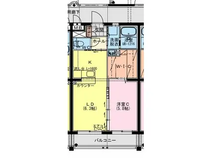 高鍋町持田YMマンション(1LDK/1階)の間取り写真