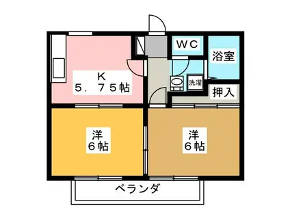 ホーユーコンホートII(2DK/2階)の間取り写真