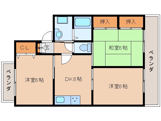 バーベナ光台(3DK/1階)の間取り写真