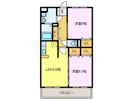 ショコラブラン(2LDK/2階)の間取り写真