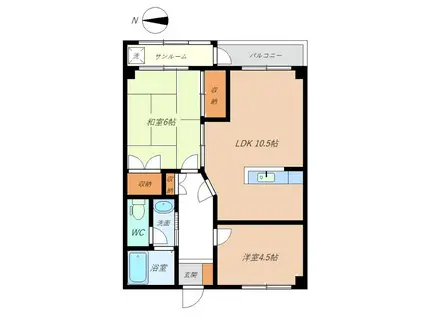 ウィング・ヒル(2LDK/3階)の間取り写真