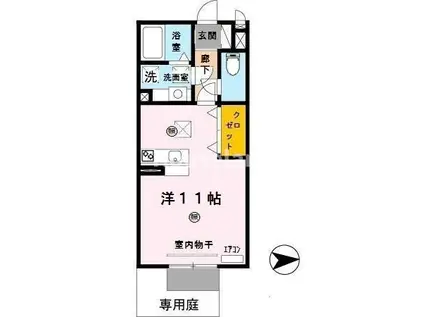 エルムス・ヒル(ワンルーム/1階)の間取り写真