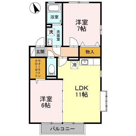 ラファエルII(2LDK/2階)の間取り写真