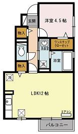 プランドール田寺東(1LDK/1階)の間取り写真