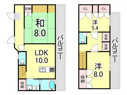 ドミール橘(3LDK/6階)の間取り写真