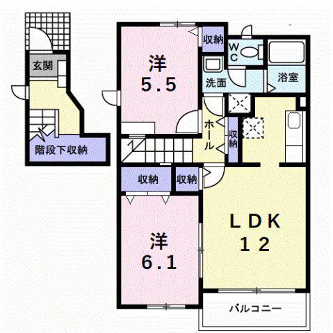 シエブロン I(2LDK/2階)の間取り写真