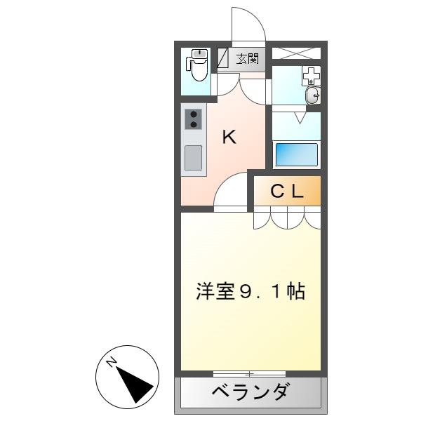 サンクチュアリー(1K/2階)の間取り写真
