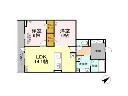 グレイスガーデン赤渋(2LDK/3階)の間取り写真