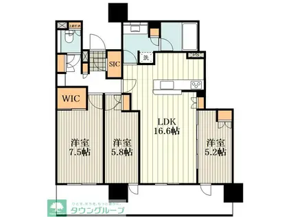 シティタワー国分寺ザ・ツイン ウエスト(3LDK/34階)の間取り写真