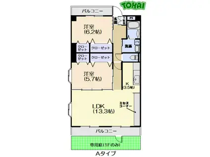 風の杜 北館(2LDK/5階)の間取り写真