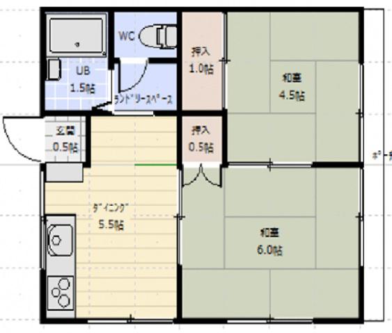 ハラックスII(2DK/2階)の間取り写真