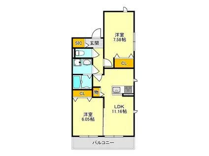 サニーコンフォート(2LDK/2階)の間取り写真