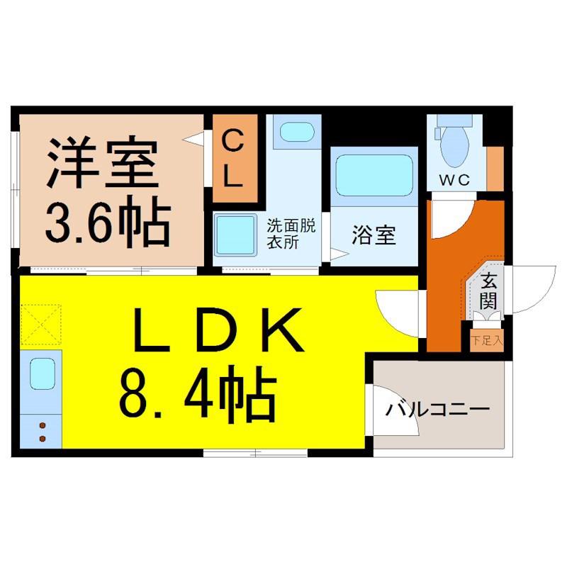ビビッドかすもり(1LDK/2階)の間取り写真
