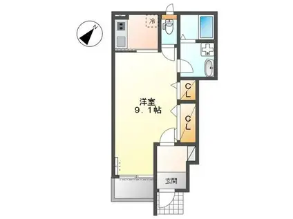 ソーコー・ヴィラージュII(1K/1階)の間取り写真