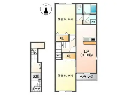 ヴァンヴェール(2LDK/2階)の間取り写真