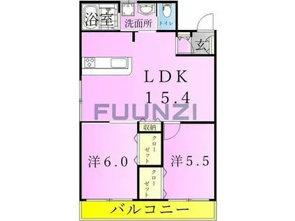 シャトー夕月(2LDK/7階)の間取り写真
