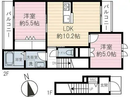 アーバンドエル駒込(2LDK/2階)の間取り写真