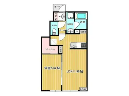 PRIME ONE(1LDK/1階)の間取り写真