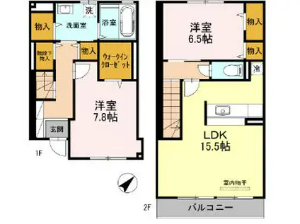 YUSEI RESIDENCE甲子園(2LDK/1階)の間取り写真