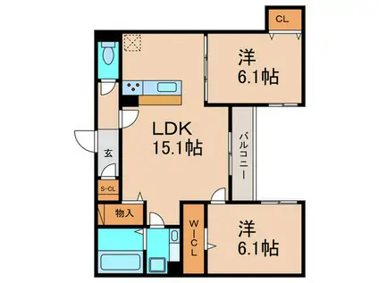 フルール(2LDK/2階)の間取り写真