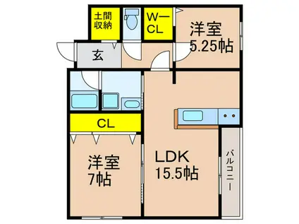 木津清水B棟AP(2LDK/1階)の間取り写真