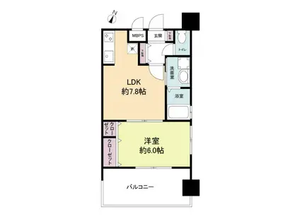 レジディア博多II(1DK/8階)の間取り写真