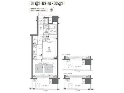 ズーム日本橋蛎殻町(1LDK/3階)の間取り写真