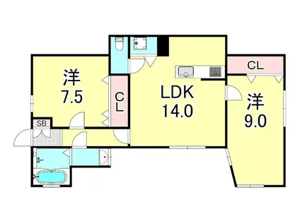 須磨寺貸部屋(2LDK/B1階)の間取り写真