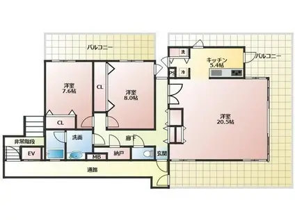 イーストヴァリュー弦巻(2SLDK/5階)の間取り写真