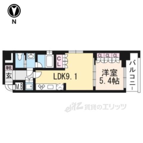 リーガル京都五条大宮(1LDK/5階)の間取り写真