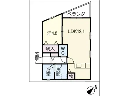 ヴァールハイトKONAN(1LDK/2階)の間取り写真