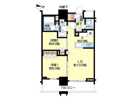 エクセレントザタワー(2LDK/11階)の間取り写真