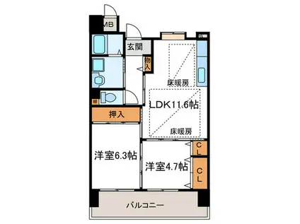 OPH北千里青山台2号棟(2LDK/1階)の間取り写真