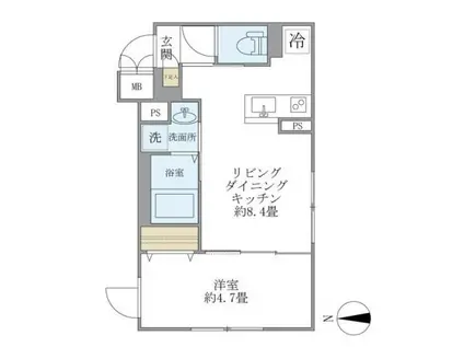 プラティーク旗の台ヒルサイド(1LDK/4階)の間取り写真
