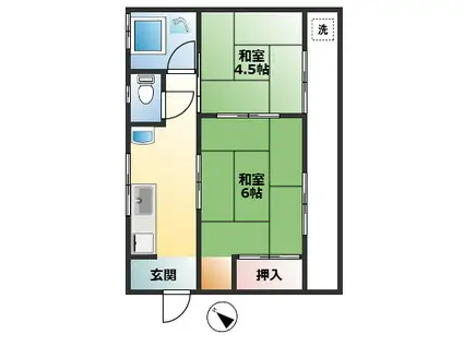 甲の原コーポ(2K/1階)の間取り写真