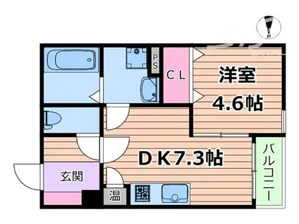 クレアール岸部(1DK/2階)の間取り写真