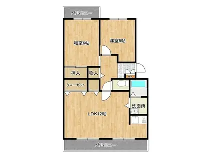 クレア牛久(2LDK/3階)の間取り写真